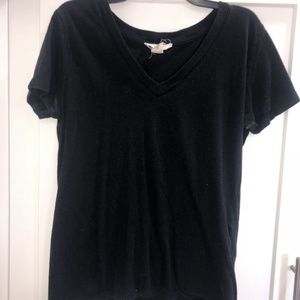 Short Sleeve Black V Neck